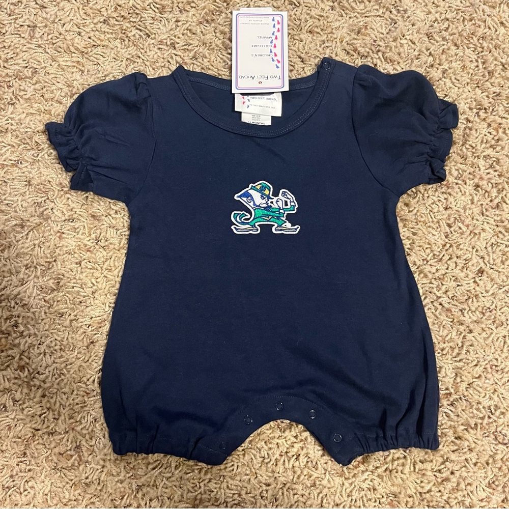 NWT Two Feet Ahead Notre Dame Bubble Romper Sz 12 months